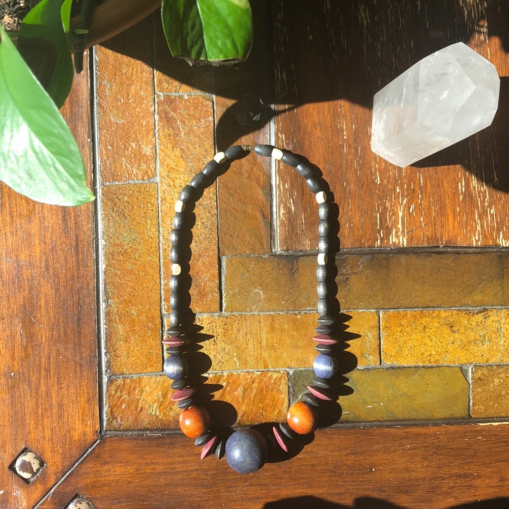 Vintage necklace wooden necklace retro